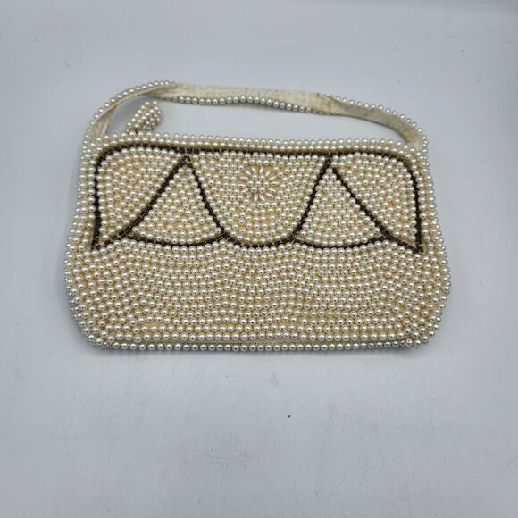 Vintage‎ Hand Pearl Beaded White Clutch Purse Evening Purse Made In Japan - Picture 1 of 5